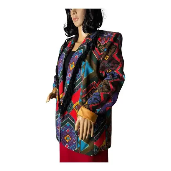 Vintage Criscione NEW YORK western fringed aztec oversized coat size medium - Picture 15 of 16